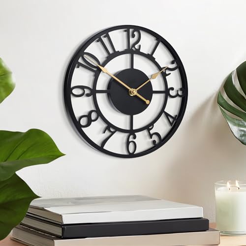 LEIKE Arabic Numeral Wall Clock 10IN Battery Operated Black, Silent Non ...