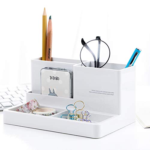 Citmage Desk Pen Holder Plastic Office Stationery 5 Compartments Desktop Organizer Storage Box for Gel Pens, Glues,Pencils, Markers, Erasers, Staplers (7.2" x5") (White) - Thumbnail 4