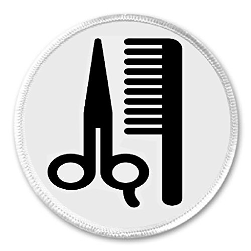 Hairdresser Salon Hair Cut Beautician Symbol Sign 3" Sew On Patch Black & White