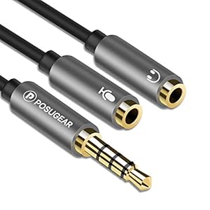 POSUGEAR Hoofdtelefoon-adaptersplitter, 3,5 mm stekker op dubbele 3,5 mm jack (headset en microfoon) Y splitter kabel…