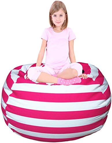 EDCMaker Cover of Bean Bag, Lovely Stuffed Bags, Take Control of stuffed animals, Put Those Critters to Work for You, Premium Cotton Canvas, Kid's Soft ’n Snuggly - Rose Carmine Stripes, 48"