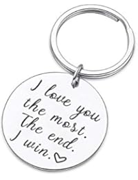 Couple Key Chain Gifts for Him Her-Husband for Girlfriend Boyfriend Wife Keychain Gifts for Anniversary Birthday Wedding Gifts from Wifey Hubby Valentine Day Gifts-I Love You Most The End I Win