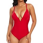 SHAPERIN Women's One Piece Swimsuit Deep V Neck Bathing Suits Tummy Control Push Up Padded Swimwear