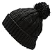 Newhattan Women's Thick Oversized Cable Knitted Fleece Lined Pom Pom Beanie Hat with Hair Tie.