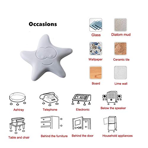 Door Handle Bumper Self-Adhesive Wall Protector Soft Smile Star Door Knob Wall Shield Rubber Buffer Crash Pads Door Stoppers for Furniture Crafts Glass Table, Pack of 5, Grey