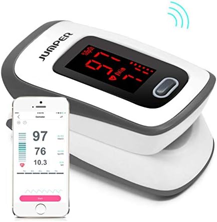 Bluetooth Pulse Oximeter, HD LED DisplayFingertip Pulse Oximetry with Perfusion Index, Pulse Rate Monitor Blood Oxygen Saturation Sensor Include Batteries