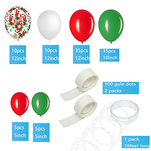 Christmas Balloon Arch & Garland Kit - 16Ft Long Red Green Latex Balloons Confetti Balloons for Christmas New Year Party DecorationsKit Balloon Arch Garland for Wedding Birthday Party Decorations (Ch
