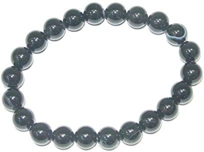 Black Sulemani Round Beads 8 MM Chakra Healing Gemstone Bracelet Spiritual Gift w/ Free Velvet Pouche …
