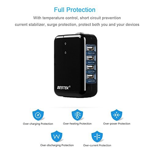 image for BESTEK USB Charger 35W 4 Port USB Wall Charger and International Trave