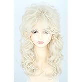 Lucoacos Beige Long Curly 80s Rocker Wig for Women Halloween Party Costume Wig