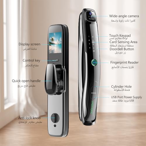 Makayuron Smart Door Lock, 7IN1,3D Face Recognition,Palmprint, Fingerprint, IC card,Passcode,Mechanical keys.Tuya app supported.Equipped with 6068 mortise,Class C lock cylinder (M03-FH)