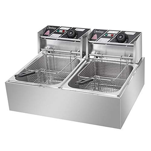Heavy Duty Deep Fryer, 12.7QT/12L Stainless Steel Large Double Cylinder Electric Fryers with Removable Basket and Professional Heating Element, 110V/5000W Max US Plug (12L)