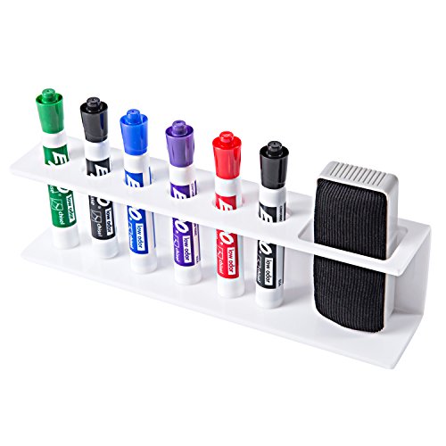 MyGift White Acrylic Wall Mounted Dry Erase Marker Holder Organizer