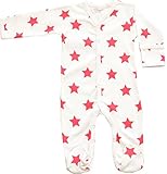 Organic Cotton Baby Clothes Long Sleeve Footie GOTS Certified (White-Red, 0-3m)