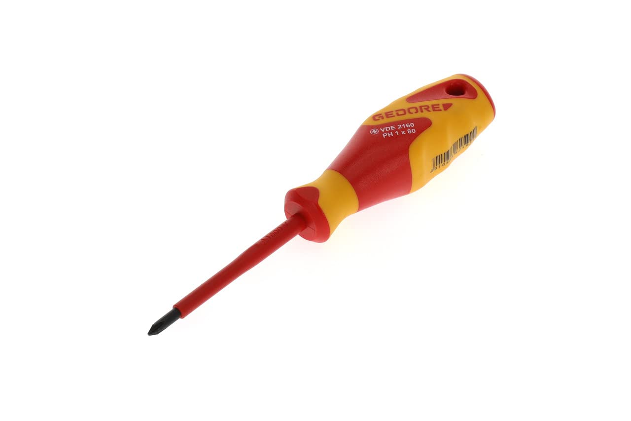 GEDORE VDE Screwdriver Phillips PH1, Screwdriver 1000 V insulated, Length 180 mm, Tool, VDE 2160 PH 1, Steel