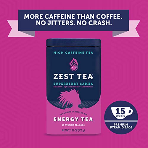Zest Tea Energy Hot Tea, High Caffeine Blend Natural & Healthy Black
