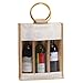 Natural Color Jute Burlap 3 Bottle Wine Carry Bag with front window and with cane handles size 11