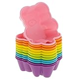 Freshware CB-311SC 12-Pack Silicone Bear Reusable Cupcake and Muffin Baking Cup, Six Vibrant Colors