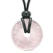 BestAmulets Amulet Lucky Coin Shaped Donut Rose Quartz Charm Magic and Protection Powers Necklace