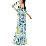 SUNNOW Womens Sexy Ladies Deep V Neck Party Dress Maxi Long Evening Dress (Asian M=US(6), Yellow)