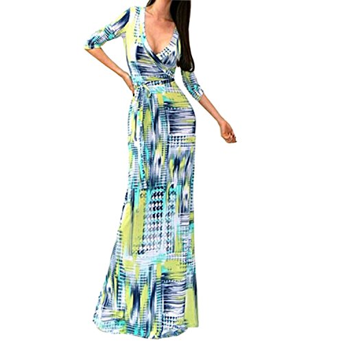 SUNNOW Womens Sexy Ladies Deep V Neck Party Dress Maxi Long Evening Dress (Asian M=US(6), Yellow)