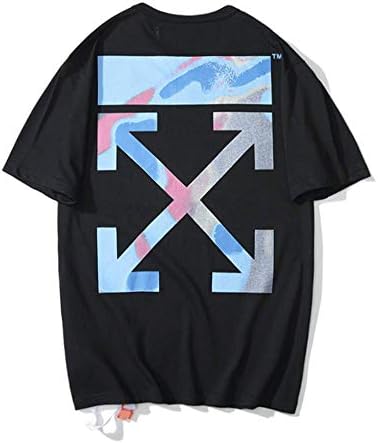 DuoLu Summer OW Limited Warning Line Gradient Arrow Printed Cotton Casual Crewneck T-Shirt for Men/Women