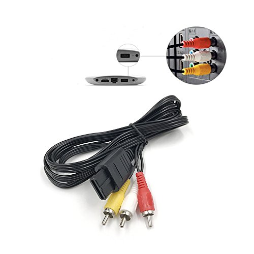 Composite AV Cable INNKER 2 Pack 1.8m AV Audio Video Cords Cable Wire Compatible Replacement Wire Cords for Wii Super Nintendo /N64 /Gamecube /GC/SNES Black - Thumbnail 4