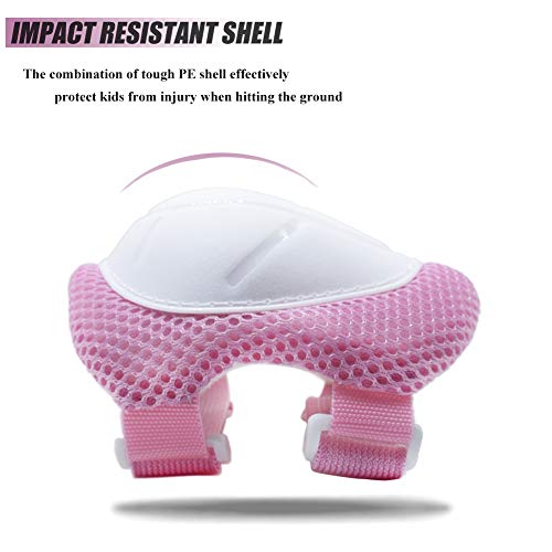 GOBEST Kids Protective Gear Set, Child Knee Pads Elbow Pads with Wrist Guards 3 in 1 for Boys and Girls Cycling Inline Roller Skating Biking Pack of 6 (Upgraded Vistion 3.0) (Pink/White) - Thumbnail 2