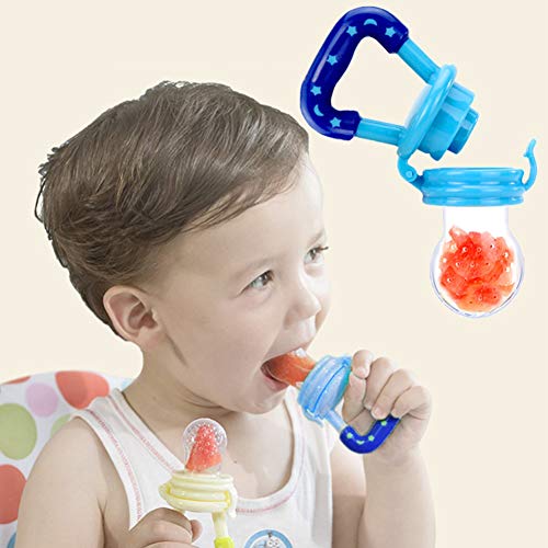 2 Pack Fresh Food & Fruit Feeding Pacifier - Silicone Teething Pacifiers | Great Baby Nibbler Food Feeder Teether | Baby Feeding Teething Toys Set for Toddlers & Kids (Medium, Blue/Green)