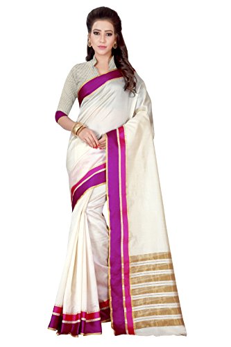 Shonaya Women's Embellished Banarasi Art Silk Cream Designer Saree With Unstitched Blouse Piece