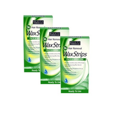 Beauty Formulas Hair Removal Wax Strips - Face & Bikini Line (3 Pack's 108 Strips))