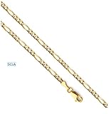 Gold Chain Necklace 3mm Diamond Cut FIGARO Chain 24K 30X Thicker Than Any Overlay USA Made.
