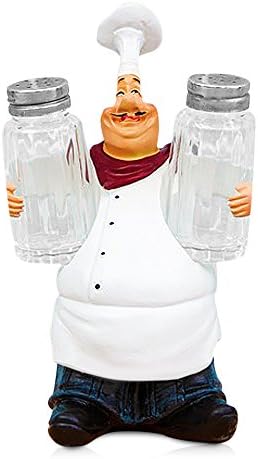 FishMM Resin Decorative Ornaments,Kitchen Decor,Cook Statue,French Chef Figurines with Salt and Pepper Shaker Set
