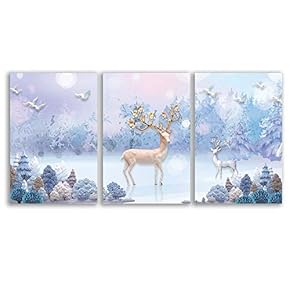 3 Piece Canvas Wall Art for Living Room Bedroom Home Artwork Paintings Graceful Deer in The Forest Ready to Hang - 16"x24" x 3 Panels