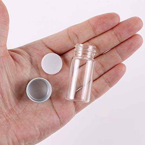 MaxMau 100 Glass Vials 10 Milliliter Small Mini Bottles Clear Empty Jars with Aluminum Top Screw Lids Message Sample Bottle Wedding Favors Decorations DIY Jewelry Accessories Liquid Hold Storage