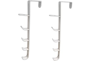 GENERIC 2 Packs Over The Door Hooks, White Hat Rack for Door Hanging with 5 Hooks, Metal Over The Door Vertical Hooks for Coats, Hats, Robes, Shirts, Belts, Bags, Towels (White)