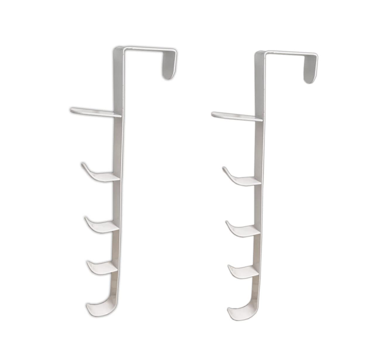 2 Packs Over The Door Hooks, White Hat Rack for Door Hanging with 5 Hooks, Metal Over The Door Vertical Hooks for Coats, Hats, Robes, Shirts, Belts, Bags, Towels (White)