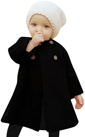Laimeng_world,Long Sleeve Toddler Baby Girl 6M-5T Autumn Winter Outwear Jacket Kids Button Cloak Coat (12M, Black)