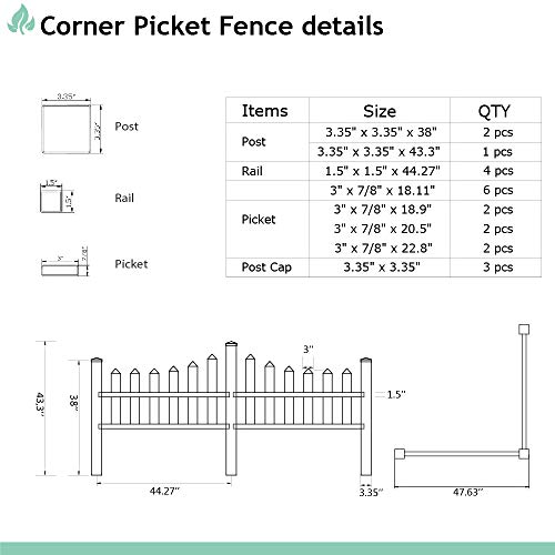 SunnyRoyal 38" X 95" Picket Vinyl Fence Panels Enclosure Panel Screen Garden Fencing Corner Accent Essentials Scalloped for Yard, Gardens, Outdoor Products, White 1 Pic