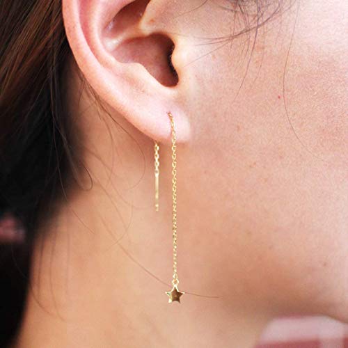 Sterling Silver Threader Tassel Earrings Star Drop Dangle Long Charm Earrings A Pair (gold)
