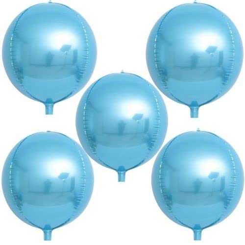 5Pcs Large 4D Giant Round Foil Balloon Big Mirror Metallic Orbz Mylar Sphere Balloons for Girl Boy Birthday Party Wedding Baby Shower Decoration Supplies(22inch) (Light Blue)