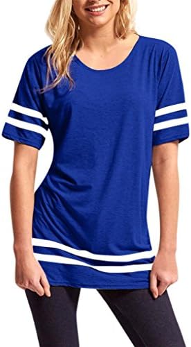 Lamolory Womens Blouses, Ladies Stripe Baggy Top Short Sleeve Sport Pullover T Shirts Blouse (L, Blue)
