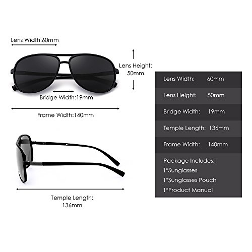 Retro Polarized Aviator Sunglasses Mirror Lightweight Eyeglasses for Men Women (Matte Black / Polarized Grey)