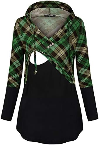 Quinee Women's Long Sleeve Plaid Colorblock Nursing Pullover Hoodie Sweatshirts