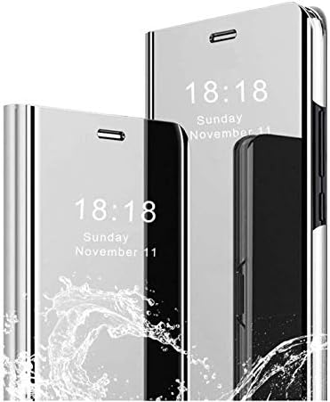 MLOTECH For LG V30 case,Cover+ screen protectors tempered glass Flip Clear View Translucent Standing Cover Mirror Plating Holder Full Body 360°Protection Silver