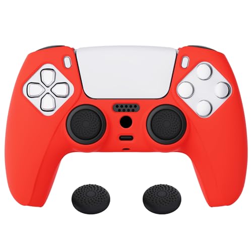 PlayVital Passion Red Pure Series Anti-Slip Silicone Cover Skin for ps5 Controller, Soft Rubber Case for ps5 Wireless Controller with Black Thumb Grip Caps
