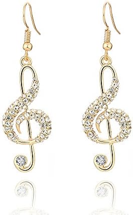 Gold female alloy musical note ear nail crystal dangle Earring Hook