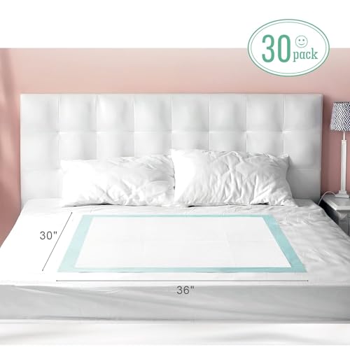 Bed Pads, 60 x 90 cm Disposable Incontinence Underpads, Disposable Changing Pad Liners, Extra Large & Thicker for Adults, Seniors, Kids, and Pets (30 Count)
