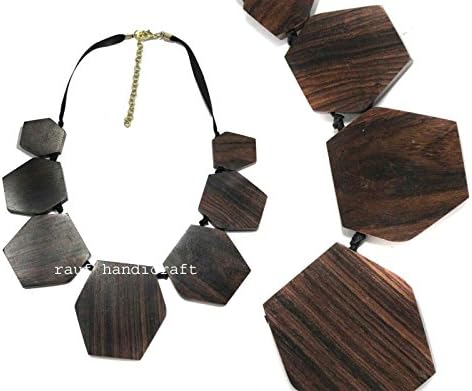 Nice Looking Women's Fashion Necklace Handmade Inlay Work Wooden Beads Black