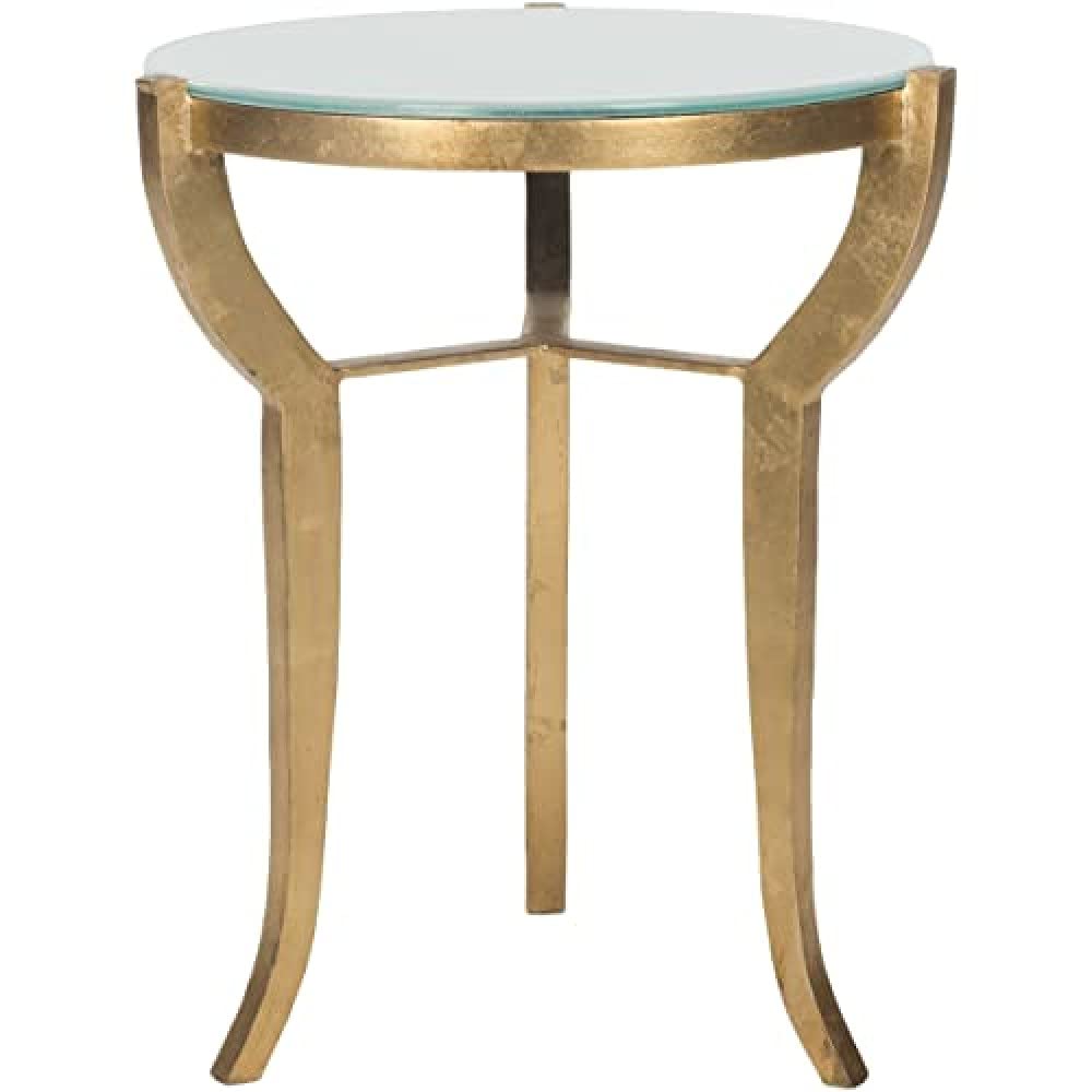 SAFAVIEH Glam Accent Table with Iron Legs, in Gold and White, 42 X 42 X 52.07